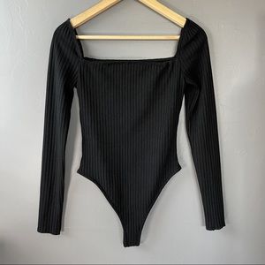 BP. ribbed long sleeve bodysuit black